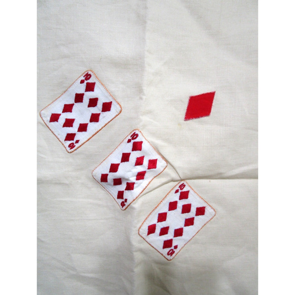 VTG George B Tan Hand Embroidered Playing Card Table Cloth Cover 33" x 33" - Picture 5 of 14
